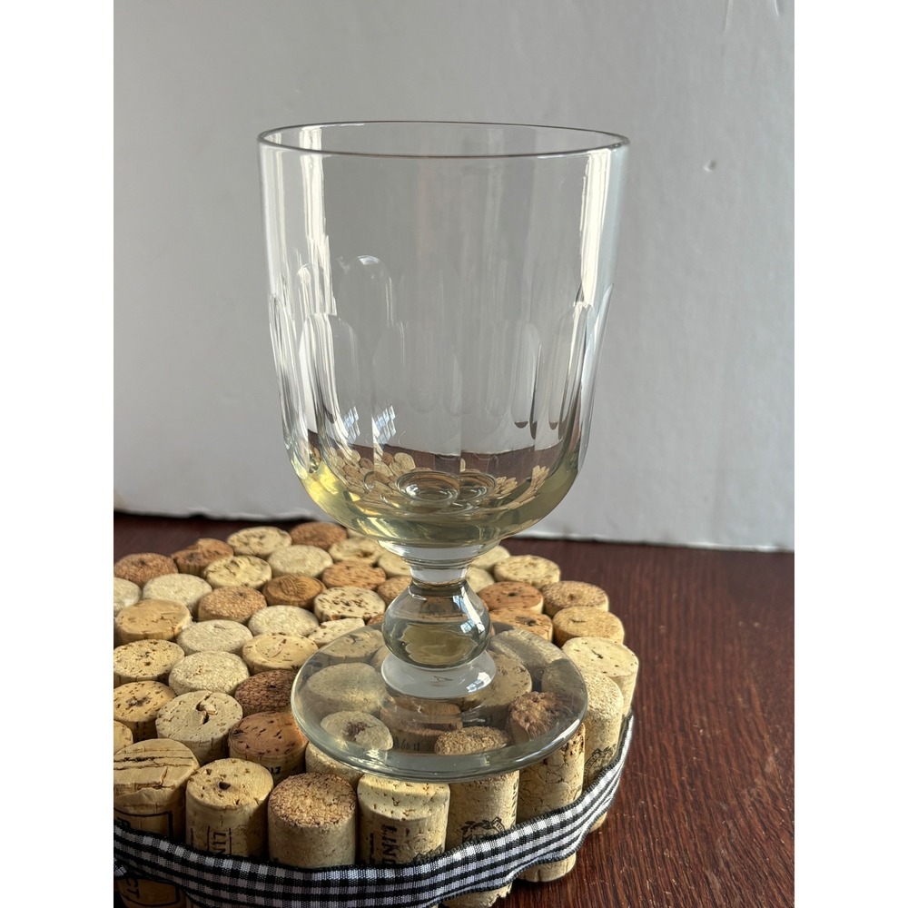 Vintage Clear Glass Goblet Thumbprint Panel Cut Ball Stem Water Wine Glass 5.5in